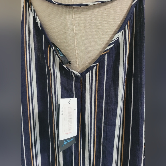 NWT - Soprano Womens Black White Striped Cold Shoulder Blouse, Sz XL - Picture 8 of 13